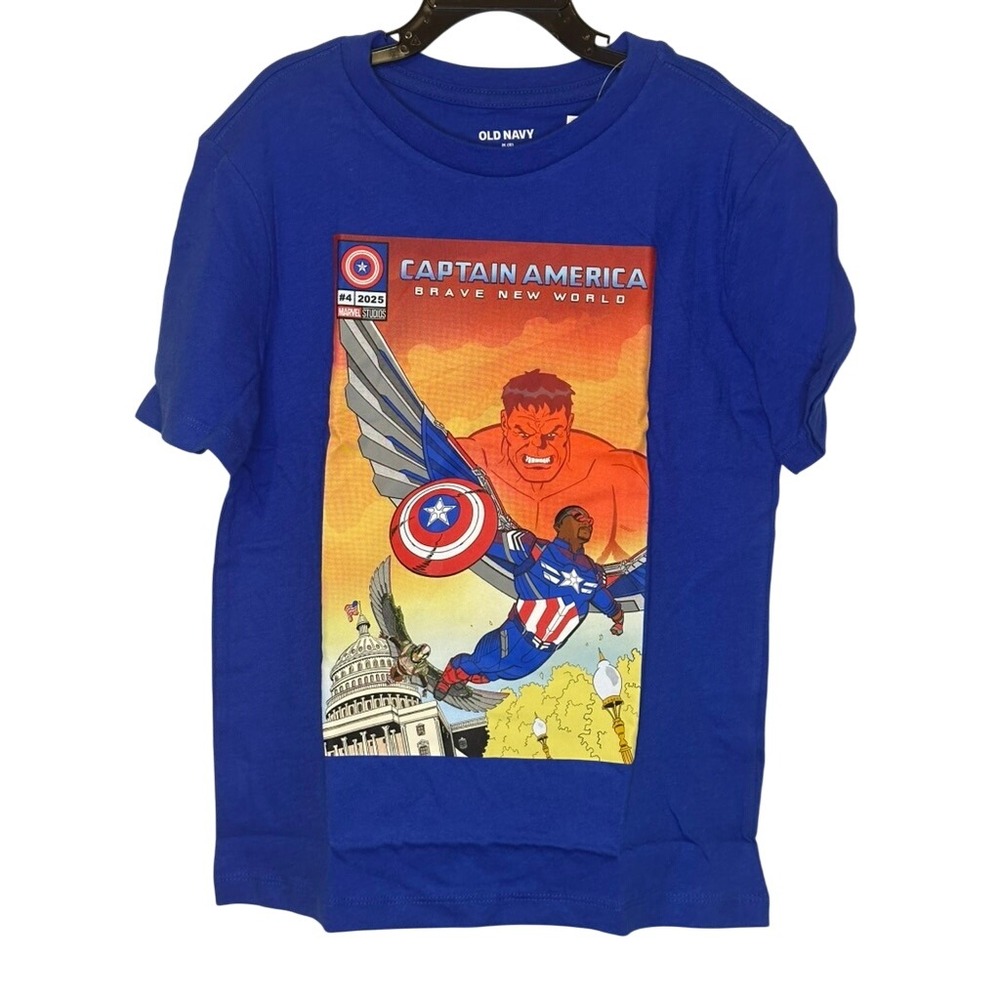 Old Navy Boys Captain America Brave‎ New World T Shirt  M 8 Comic Graphic Blue